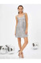 Mini Abiye Elbise Parlak Metalik U Yaka Askılı- 4wak80018fk Gümüş