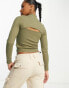 Фото #2 товара Stradivarius long sleeve cut out top in olive