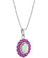 ფოტო #2 პროდუქტის Multi-Gemstone (1-5/8 ct. t.w.) & Diamond (1/6 ct. t.w.) Oval Halo 18" Pendant Necklace in 10k White Gold