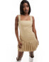 Simmi utility buckle strap pleated mini dress in camel