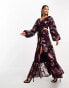 Фото #6 товара ASOS DESIGN Petite plunge pintuck maxi dress with cut out and frills in oxblood metallic floral jacquard