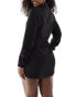 Aria Cove plunge ring detail mini beach shirt dress in black Черный, 32 - фото #3