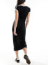 Pieces ribbed column midi skirt in black