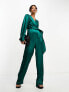 Closet London satin wrap wide leg jumpsuit in emerald