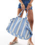 ASOS DESIGN linen stripe tote bag in blue