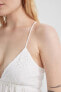 Фото #5 товара V Yaka Brode Askılı Beyaz Mini Elbise Z8300az23sm