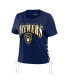 ფოტო #3 პროდუქტის Women's Navy Milwaukee Brewers Side Lace-Up Cropped T-shirt