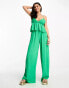 Vero Moda shirred waist wide leg trouser co-ord in bright green