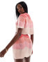 Aria Cove knitted cropped scallop edge top with diamante button detail co-ord in pink stripe