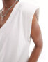 ONLY v neck padded shoulder t-shirt in white