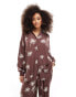 Iisla and Bird flower print long sleeve beach shirt co-ord in brown