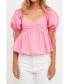 Women's Tied Strap Puff Sleeve Woven Top