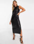 Whistles arla sequin midi dress in black