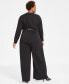 ფოტო #2 პროდუქტის Plus Size Chain Belt Long Sleeve Wide Leg Jumpsuit, Created for Macy's