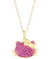 Фото #1 товара Macy's hello Kitty Fuchsia Crystal & Enamel Cluster Silhouette 18" Pendant Necklace in 18k Gold-Plated Sterling Silver