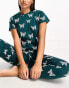 Threadbare butterfly print t-shirt and trousers pyjama set in green