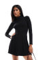 Фото #1 товара Miss Selfridge fit and flare roll neck mini dress in black