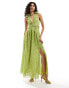 Фото #1 товара Style Cheat maxi dress with shoulder corsage in lime print