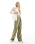 Фото #3 товара ASOS DESIGN Tall wide leg dad trouser with linen in olive