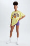 Фото #4 товара Fit Nba Los Angeles Lakers Oversize Fit Bisiklet Yaa Kısa Kollu Tişört