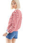 Daisy Street boxy rugby sweatshirt in cherry red stripe