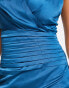 Liquorish – Maxikleid aus Satin in Petrolblau mit Vorderpartie im Wickeldesign und Blumenmuster Grünblau, 34 - фото #3