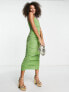 Envii ruched midi dress in lime green sparkle
