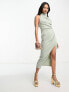 Фото #3 товара ASOS DESIGN high neck manipulated tuck midi pencil dress in sage green