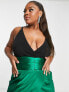 Collective the Label Curve exclusive plunge ruched waist midi dress in emerald