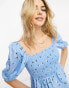 Vero Moda floral ruched bodice top with sleeves in blue florals