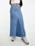 Фото #3 товара ASOS Weekend Collective low rise denim midi skirt in mid wash