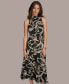 Фото #3 товара Donna Karan Women's Floral-Print Mock-Neck Midi Dress