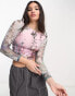 Фото #1 товара Reclaimed Vintage slash neck quarter sleeve top in pink asiatic print