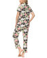 Women's 2 Piece Printed Short Sleeve Notch Top with Pants Pajama Set