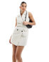 In The Style linen look sleeveless belted blazer dress in stone