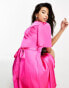 Фото #4 товара Flounce London flutter sleeve wrap front satin maxi dress in fuchsia pink