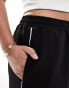 In The Style Plus contrast drawstring waist wide leg side stripe trousers in black