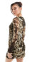 Фото #6 товара ASOS DESIGN long sleeve slash neck mini dress in brown cow print