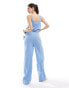 Vero Moda tie waist wide leg trouser co-ord in blue stripe