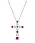 Фото #1 товара Macy's sterling Silver modern 7/8 (ct. t. w.) Alternating Created Red Ruby and Created White Sapphire Bezel Set Cross Pendant Necklace