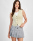 ფოტო #1 პროდუქტის Juniors' V-Neck Button-Front Sweater Vest