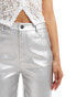 ASOS DESIGN faux leather straight leg trousers in silver