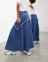 ASOS EDITION denim a-line maxi skirt with frayed detail in blue