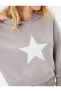 Crop Kapşonlu Sweatshirt Yıldız Aplike Detaylı Rahat Kalıp Uzun Kol
