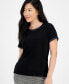 ფოტო #1 პროდუქტის Petite Short-Sleeve Button-Back Top