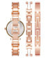 ფოტო #3 პროდუქტის Women's Rose Gold-Tone Alloy Bangle with White Enamel and Crystal Accents Fashion Watch 33mm Set 3 Pieces