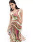 Фото #1 товара Mango one shoulder wave print midi dress in pink