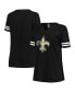 Фото #1 товара Women's Black Distressed New Orleans Saints Plus Size Logo Notch Neck Raglan Sleeve T-shirt