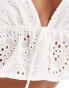 Kaiia broderie peplum tie front cami top in white