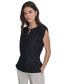 Women's Crewneck Pleated Cap Sleeve Blouse